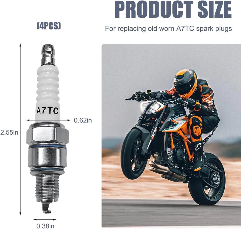 Wevdn 4 قطع شمعات إشعال، شمعات A7TC لإستخدامها مع GY6 50cc 70cc 90cc 110cc 125cc ATV سكوتر دراجة نارية موبايل كارت سباق دراجة - Image 2